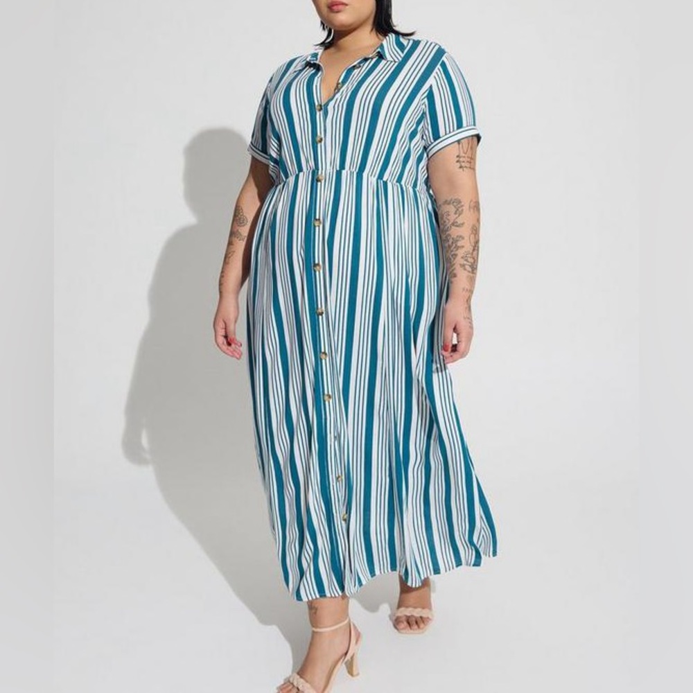Torrid Maxi Rayon Slub Button Front Godet A-Line Dress Sz:2